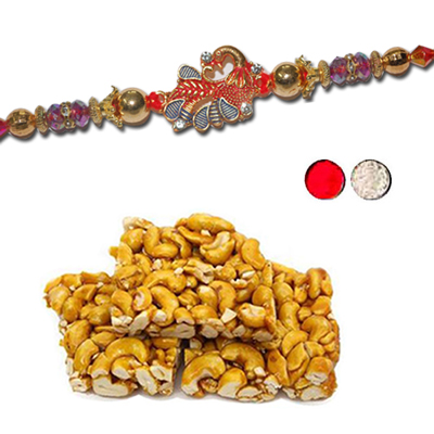 "Rakhi - FR- 8180 A (Single Rakhi), 250gms of KajuPakam Sweet - Click here to View more details about this Product